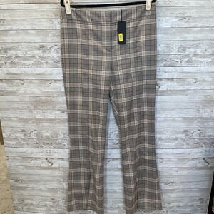 NWT‎ Gianni Bini Womens 12 Pants Alora Brown Beige Plaid Split Flat Front Y2K